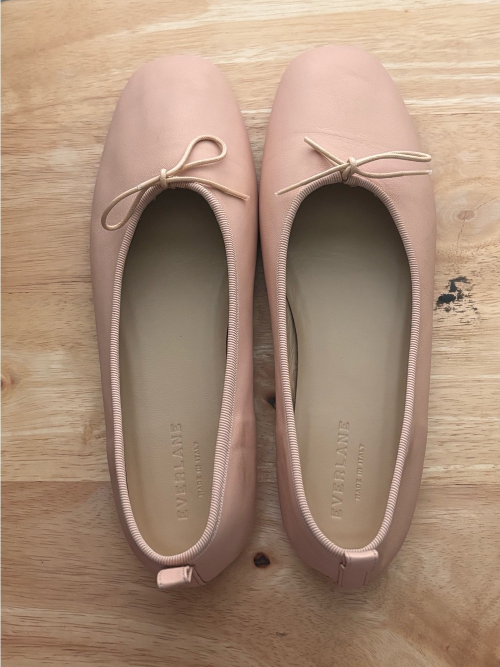Everlane Italian Leather Ballet Flats Pink Square Toe Bow Size 8.5 Made in Italy